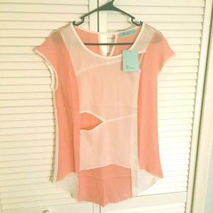 NWT Pink & Ivory Cutout Hi-Low Tee